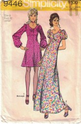 9446 SIMPLICITY 1971 EMPIRE PEASANT COUNTRY DRESS MINI - MAXI PATTERN 12 34B or 10 32.5B choice cut